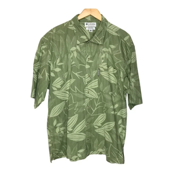 Columbia Shirt Men's Sz M Green Botanical Short Sleeve Collared Pocket Button up - Picture 1 of 5